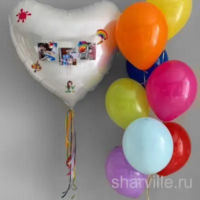 Яркая связка из 8 шаров с фольгированным сердцем, фото и надписью