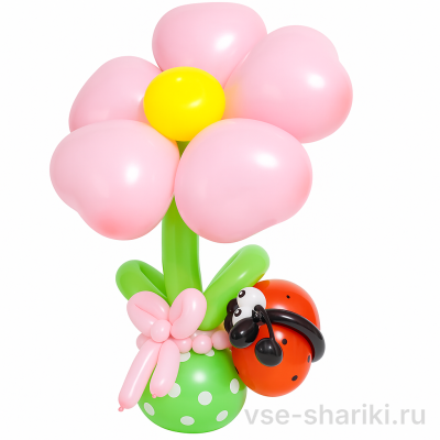 Фигура-цветок с лепестками-сердцами и божьей коровкой в вазе