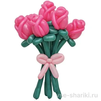 Букет из 7 розовых цветочков-шаров на зелёных ножках