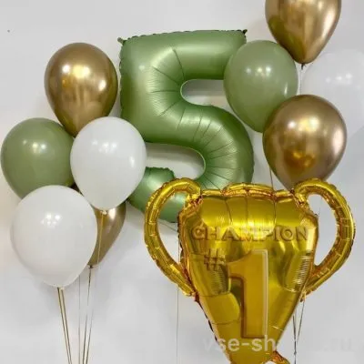 Набор с кубком чемпиона, цифрой и оливково-золотыми шарами