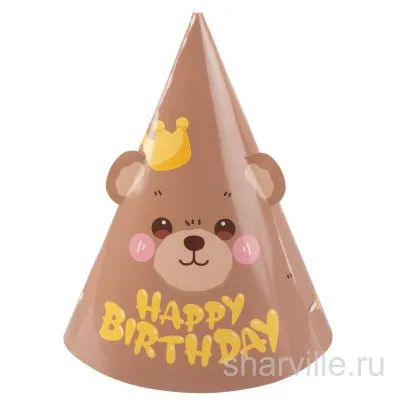 Набор из 6 колпачков с мишкой в короне и надписью Happy Birthday