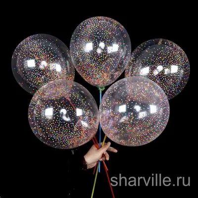 Прозрачный латексный шар-пузырь с разноцветным пенопластом на палочке, 30 см
