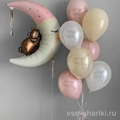 Композиция для новорождённой: спящий мишка на месяце и фонтан