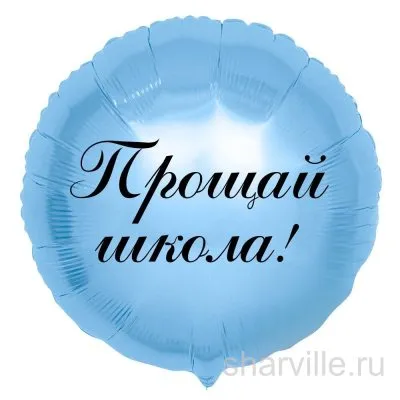 Голубой круглый шар 45 см с надписью «Прощай школа!» для выпускного