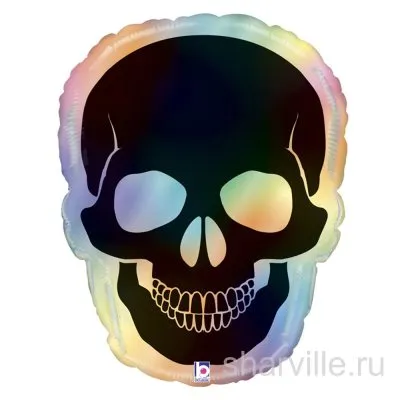 Фольгированный чёрный череп с радужной каймой для Хэллоуина, 69 см