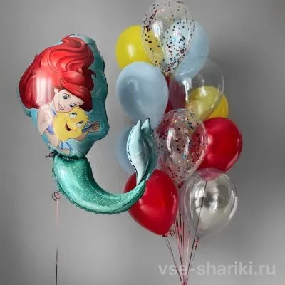 Фонтан из 15 ярких шаров с русалочкой Ариэль
