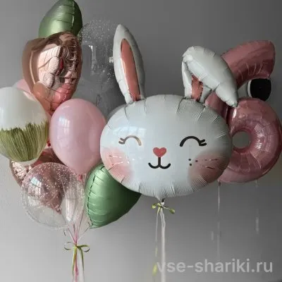 Набор с головой белой зайки, розовой цифрой и сердцами